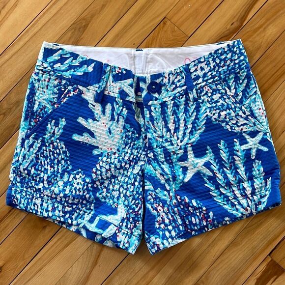 Lilly Pulitzer Blue and White Coral Print Shorts - Picture 1 of 7